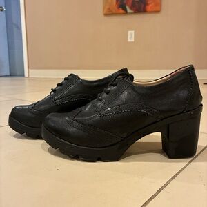 Black Chunky Heel Oxford Shoes